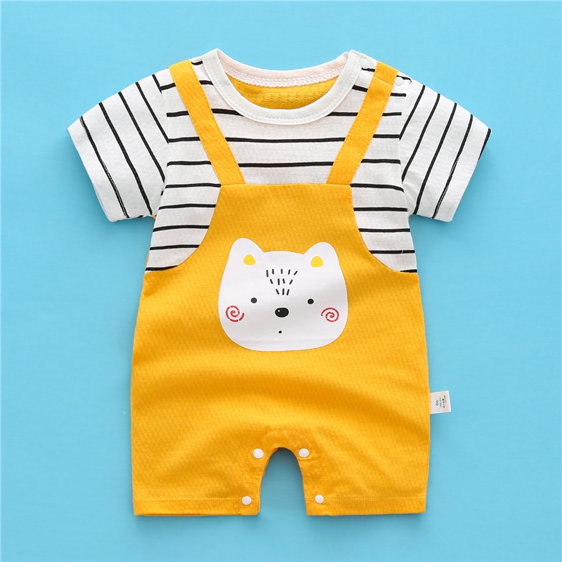 Bộ Áo Liền Quần Tay Ngắn Chất Liệu Cotton In Hình Gấu Trúc Hoạt Hình Dành Cho Bé Sơ Sinh 0-30 Tháng