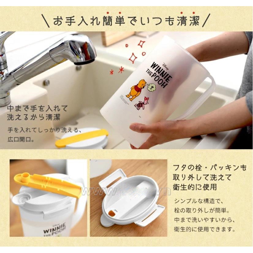 Bình nước cao cấp 2L nắp bật Asvel Nhật Bản gioăng silicone, nhựa PP chịu nhiệt cao, kháng khuẩn, không chứa BPA