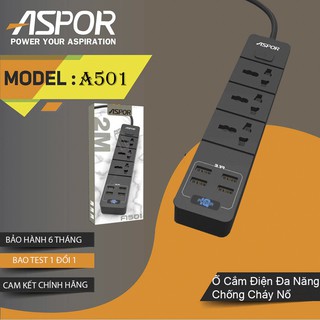 [FREESHIP] Ổ cắm điện thông minh Aspor A501/Hỗ trợ sạc nhanh 3.1A/ Ô Cẳm Điện Đa Năng + Cổng USB