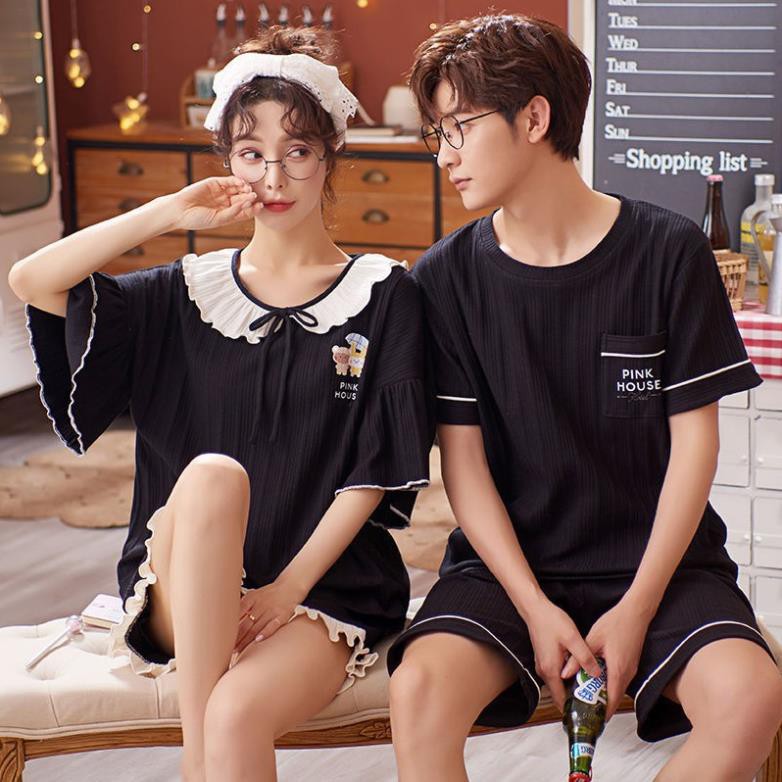 ❃pyjama, quần đùi ngắn tay mùa hè, cặp đôi cotton Hàn Quốc nữ, nam và các có thể mặc vest đồ đạc ở nhà  ྆