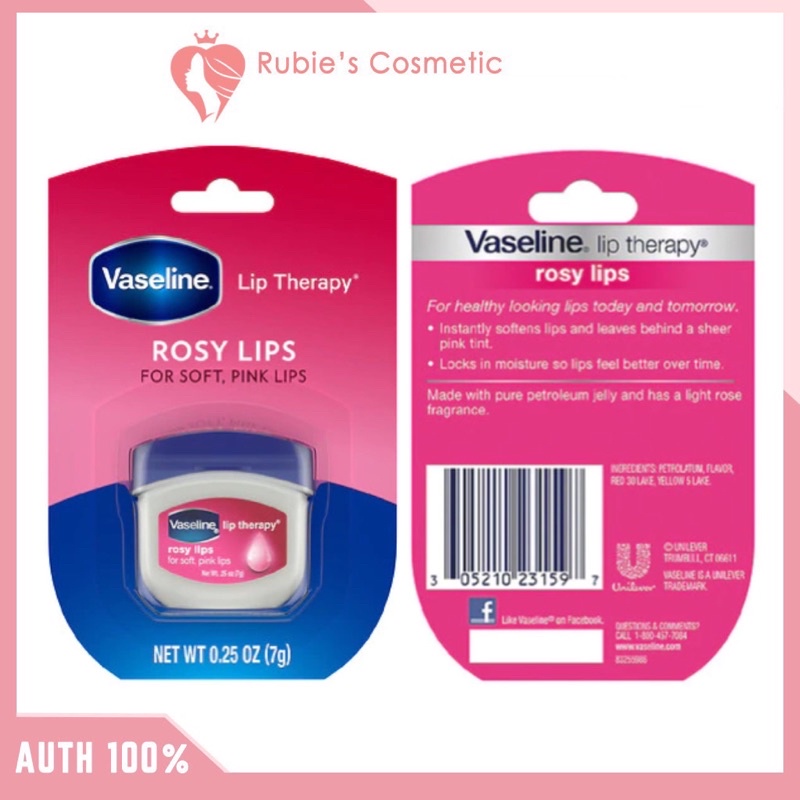 [HÀNG CHUẨN MỸ] Son dưỡng môi Vaseline cấp ẩm mềm mịn hồng môi rosy lips 7g Mỹ