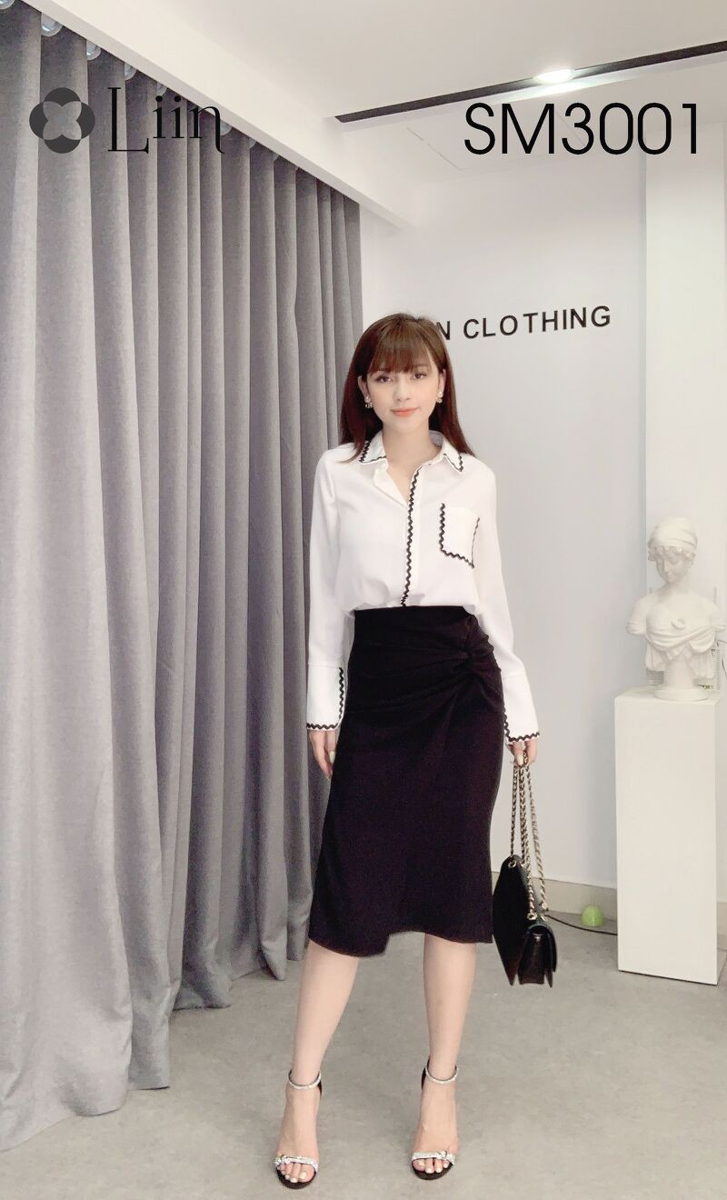 Áo Sơ Mi Trắng cao cấp kết hợp Viền Đen thời trang Liin Clothing SM3001