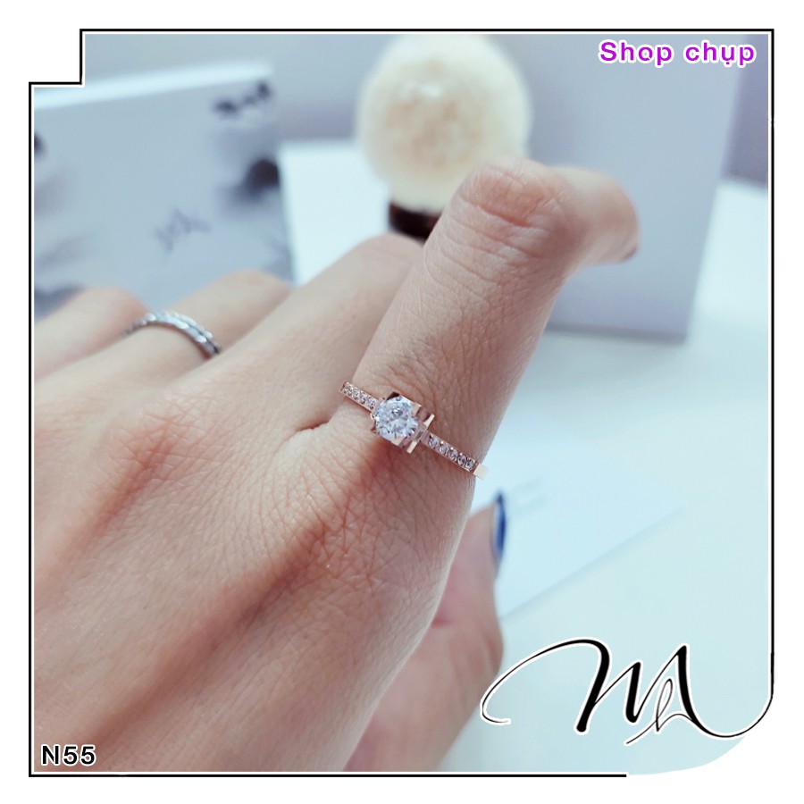 Nhẫn Titan nữ đính đá vuông độc đáo sang trọng bền màu - Măng's House N55