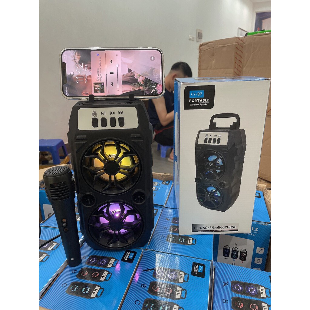 Loa Bluetooth Cl97 Hát Karaoke Tặng Kèm Mic Nghe Nhạc Cực Đã Âm Bass Cực Mạnh Loa Bluetooth Mini Hát Hay