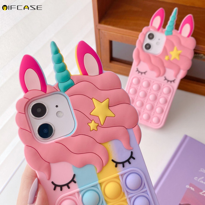 Ốp điện thoại silicon nhấn bong bóng màu cầu vồng đáng yêu cho iPhone 12 Mini 12 11 Pro Max XS Max XR X 7 8 6 6s Plus