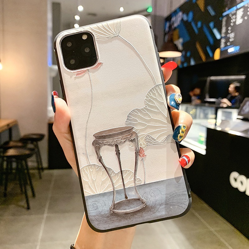 Ốp điện thoại tpu mềm mặt nhám họa tiết lá sen và gian hàng 3d cho Compatible for IPHONE 12 MINI 11 PRO X XR XS MAX SE 2020 7 8 PLUS