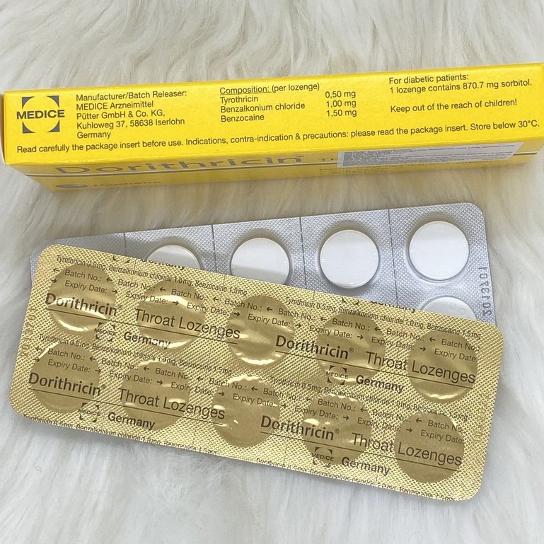 Dorithricin ngậm ho vỉ 12 viên hộp 2 vỉ