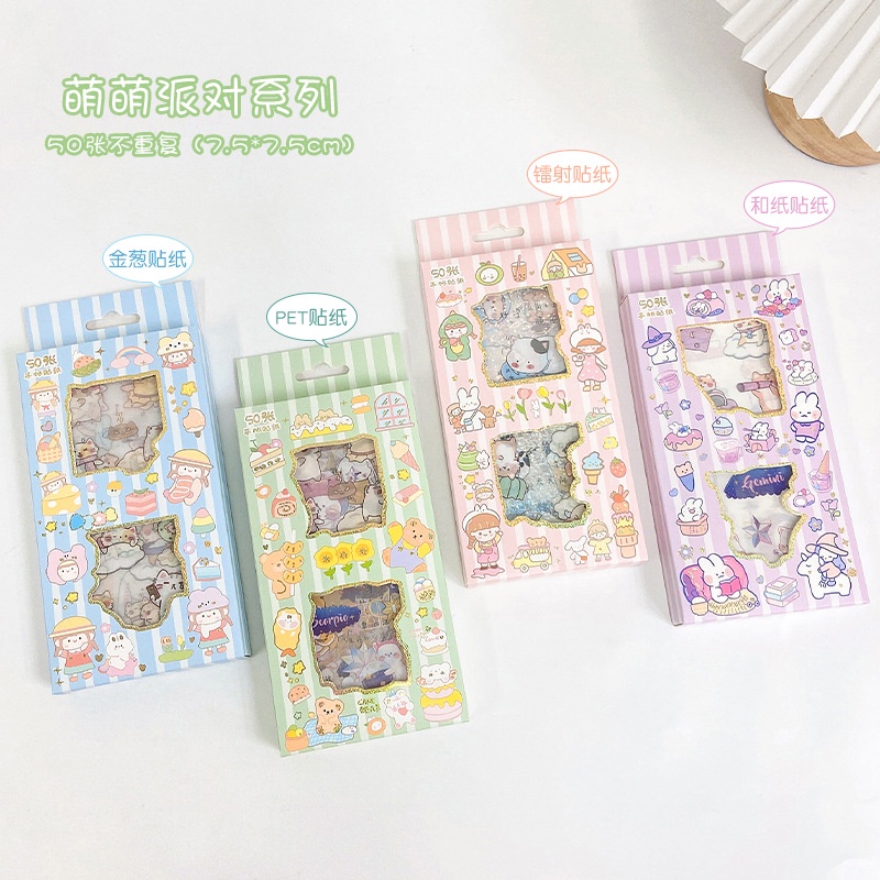 Set 50 Miếng Dán Trong Suốt Họa Tiết Hoạt Hình Sáng Tạo Trang Trí Hộp Quà