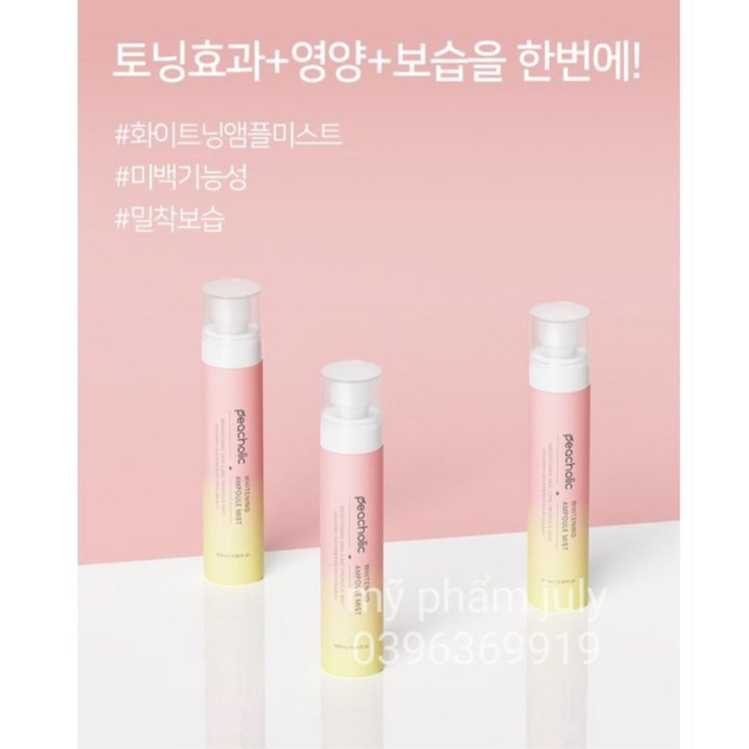 Xịt khoáng trắng da,căng bóng PEACHOLIC Whitening Ampoule Mist