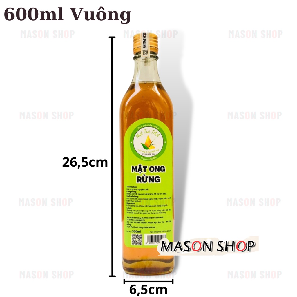 Chai Thủy Tinh Đựng Mật Ong Vuông 250Ml 500Ml 600Ml 1000Ml 1L / Đựng Rượu Nước Mắm Có Nắp Nhôm Giá Sỉ Rẻ Đẹp