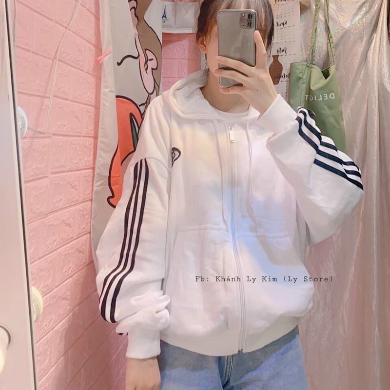 AK37_Áo Khoác Nỉ Nữ Unisex Phom Rộng Chạy Viền Tay 3 Sọc_Chất Nỉ Bông Ngoại Chất Lượng Dày Mịn Không Xù Lông