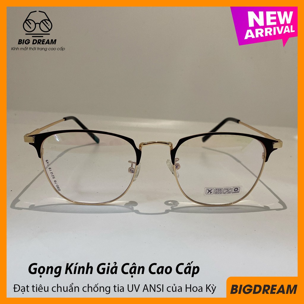 Kính giả cận nam nữ Hàn Quốc gọng kim loại cao cấp VN9078 - Gọng kính cận nam nữ không độ tròng chống tia UV