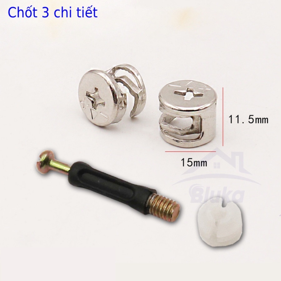 Ốc Cam Liên Kết Gỗ Thân Đen, Chốt Đỡ Kệ Cài Âm Chốt Hãm Đợt Loại Dài 2 Chi Tiết Và 3 Chi Tiết Thành Phần BLUKA