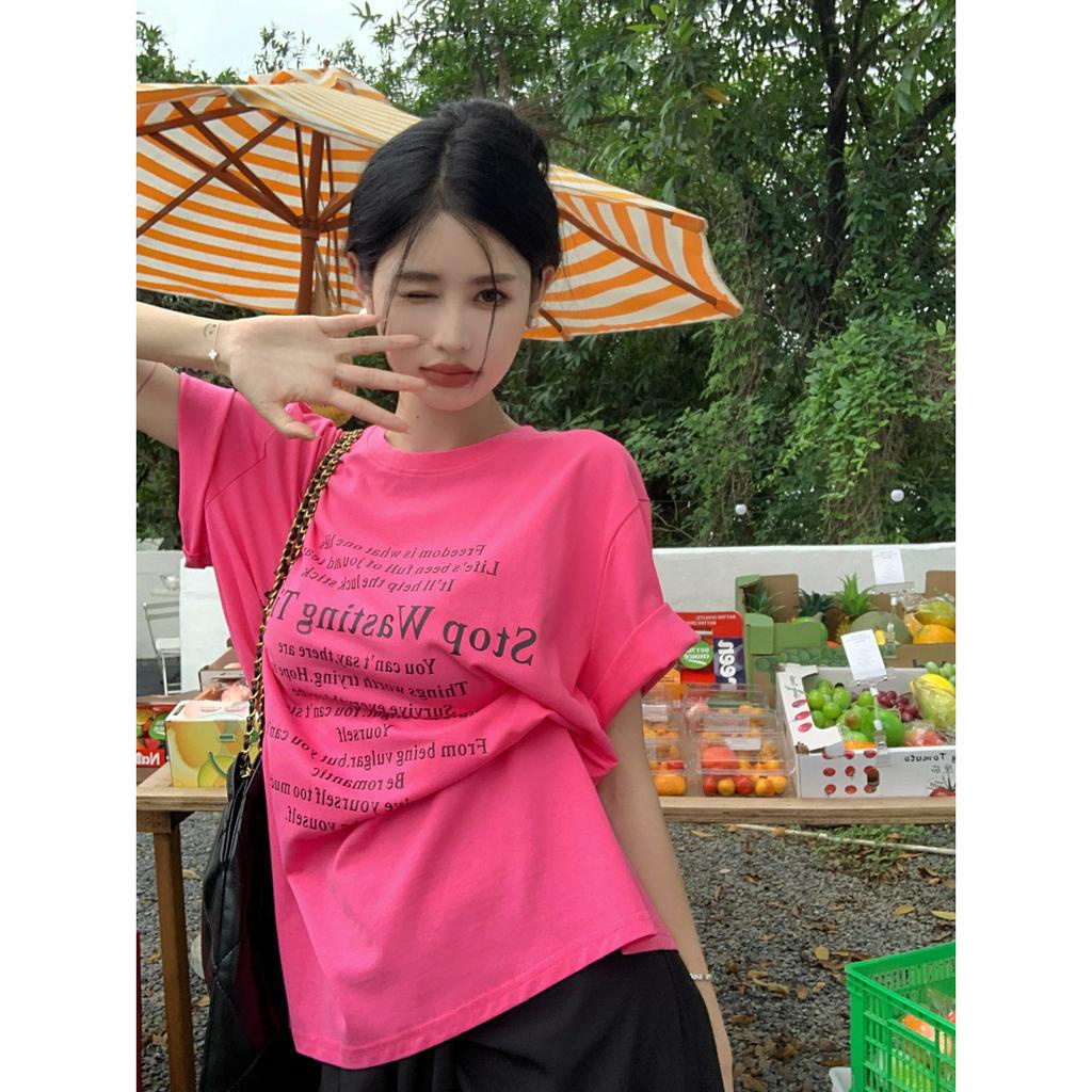 Ethelgirl Áo Thun Tay Ngắn Dáng Rộng In Chữ Phong Cách Hàn Quốc Thời Trang Cho Nam Và Nữ