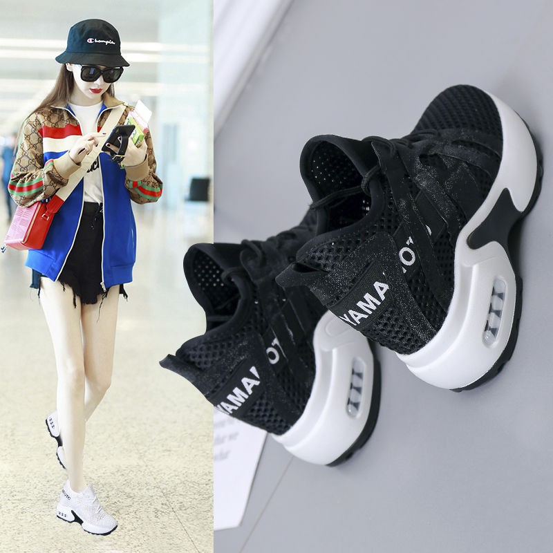 ❁✓●Net Shoes Siêu cao gót trắng Giày thể thao nữ lưới thoáng khí phiên bản Hàn Quốc tăng 10cm bánh xốp đan đơn