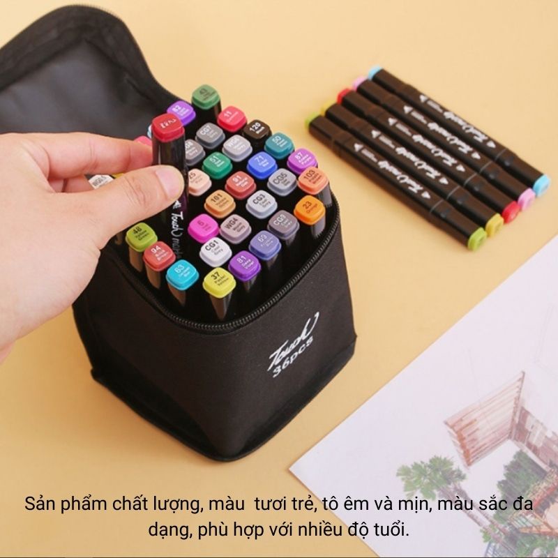 Bút Marker AIQ Store chất lượng cao, Bút dạ quang màu pastel có 2 đầu 1mm và 6mm kèm túi xách tiện lợi