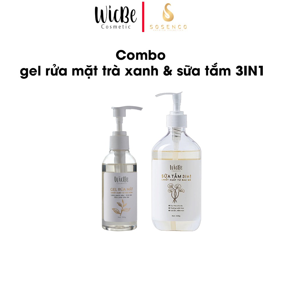 Combo Gel Rửa Mặt Trà Xanh Wicbe + Sữa Tắm Rau Má Wicbe - Sosenco