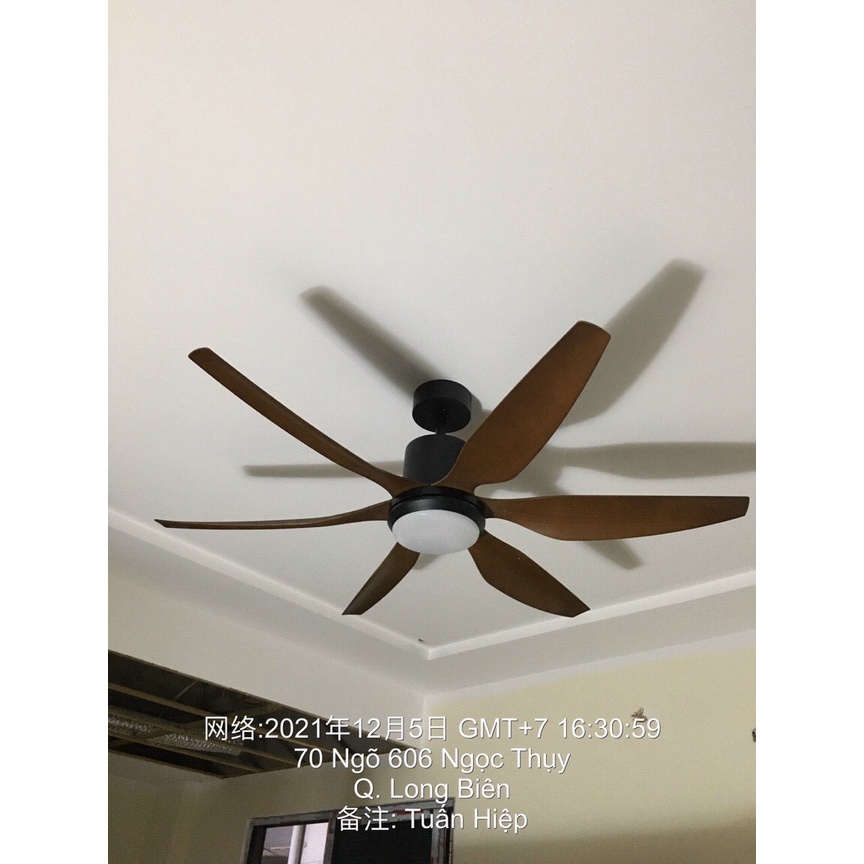 Quạt trần đèn led cao cấp 6 cánh sải dài có khiển từ xa 3 màu ánh sáng,bảo hành 5 năm