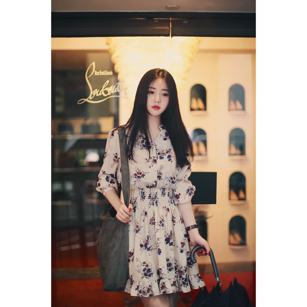 Đầm voan hoa nữ dài tay dễ thương