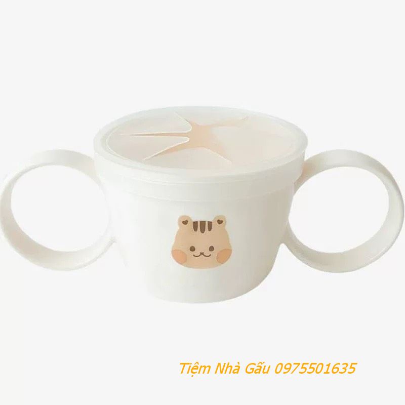 Cốc tập uống nước gấu thỏ tay cầm có 2 nắp thay thế cốc dùng cho bé ăn dặm kèm ống hút và cọ rửa ống hút