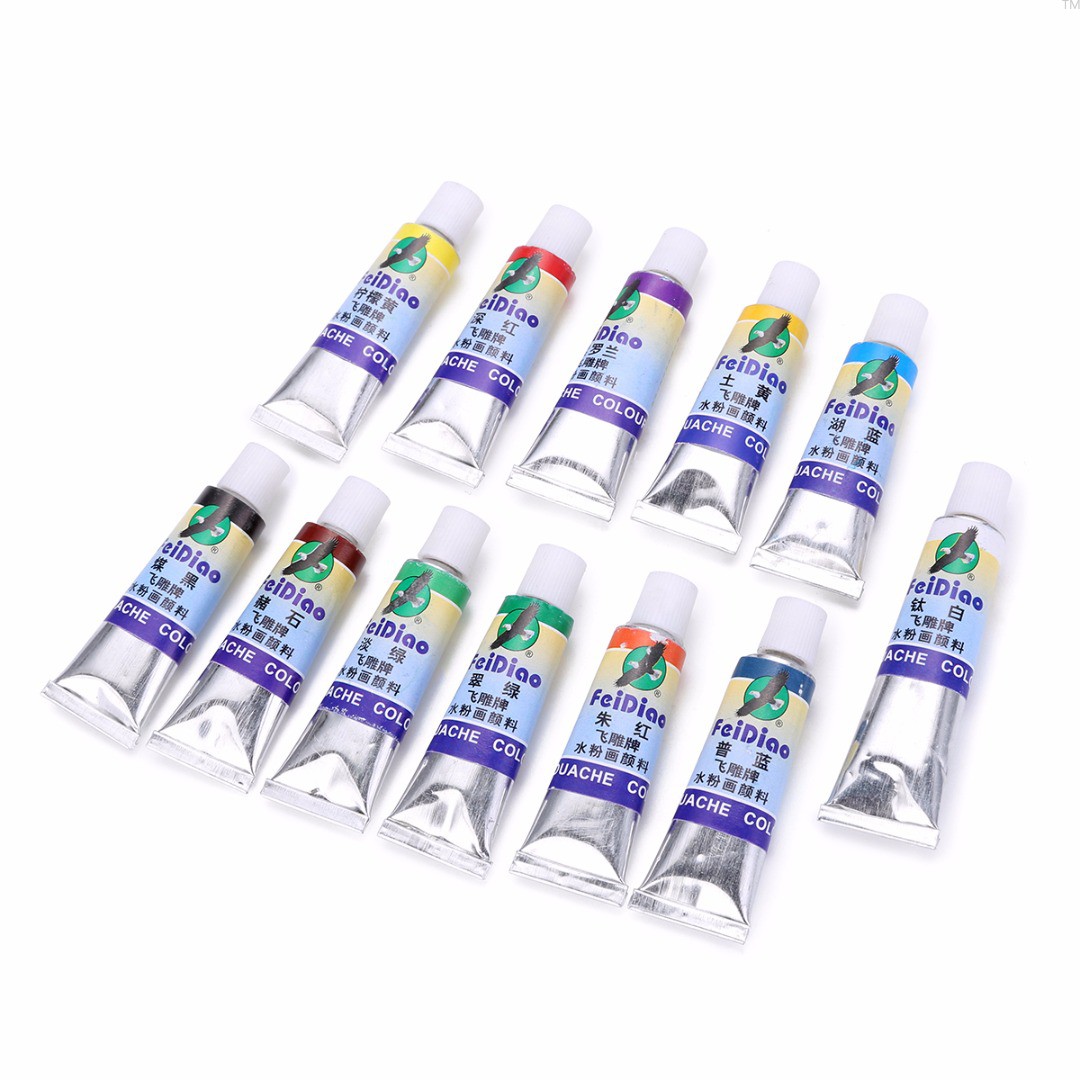 Bộ 12 tuýp màu nước vẽ mỹ thuật 5ml kèm cọ vẽ chuyên dụng