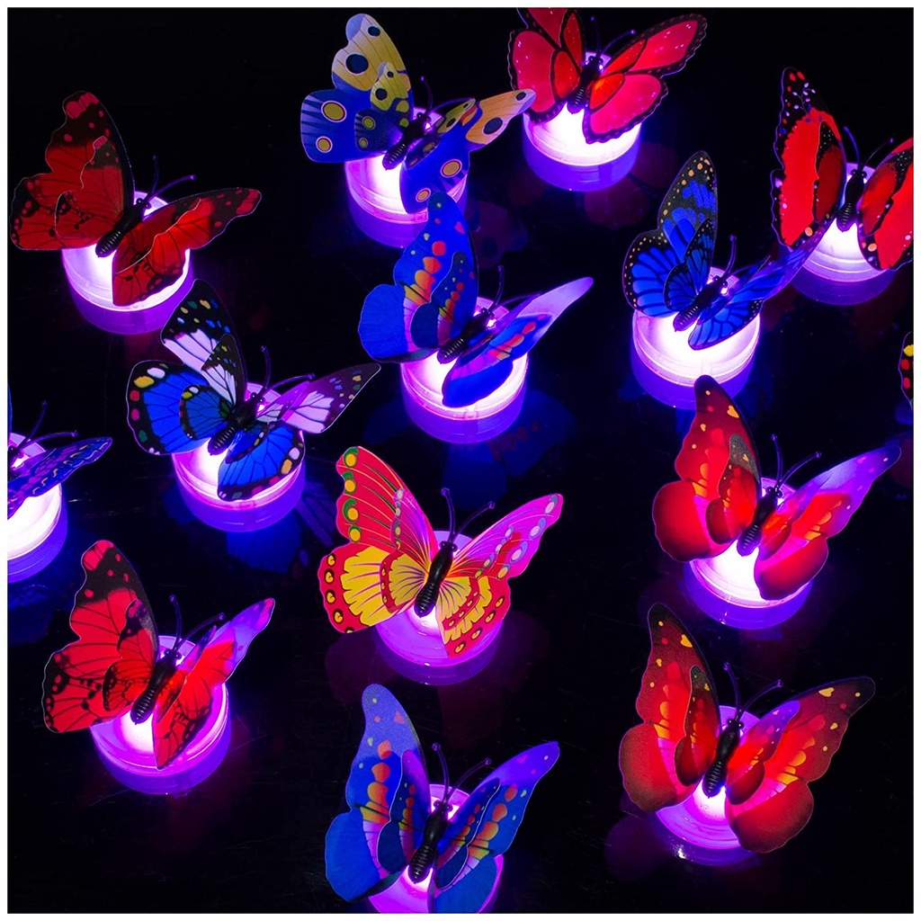 Miếng Dán Tường Trang Trí Hình Bướm 3D Có Đèn LED