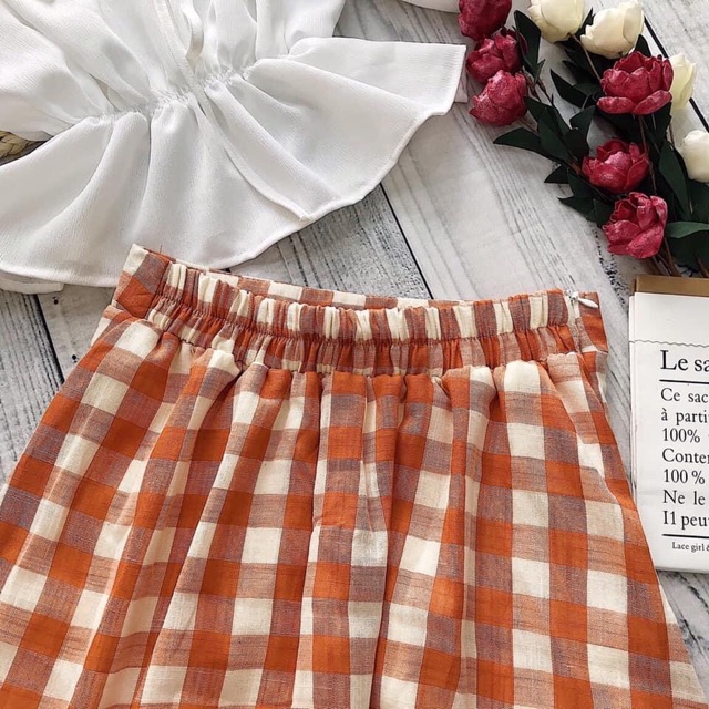 Sunshine Set - Set áo trễ vai + váy caro xếp li🧡