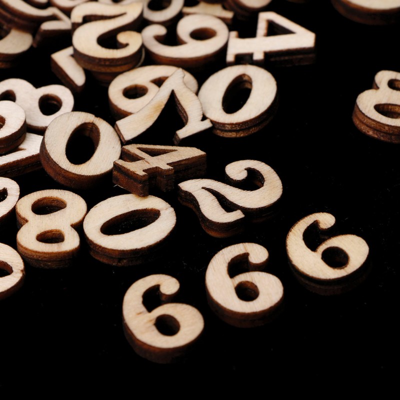 SUP 100Pcs Wooden 0-9 Numbers Embellishments 15mm Scrapbooking Card Making Craft DIY