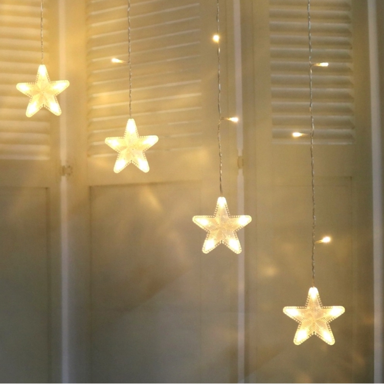 Đèn trang trí LED,2.5M 220 V EU Plug Pentagram Rèm Đèn trang trí Giáng sinh 【lyfs】
