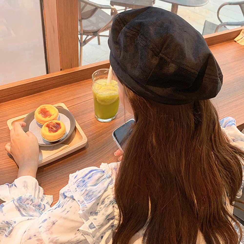 Mũ Beret Vải Nhung Hình Tròn Phong Cách Anh Quốc Đơn Giản Thời Trang Mùa Đông Cho Nữ