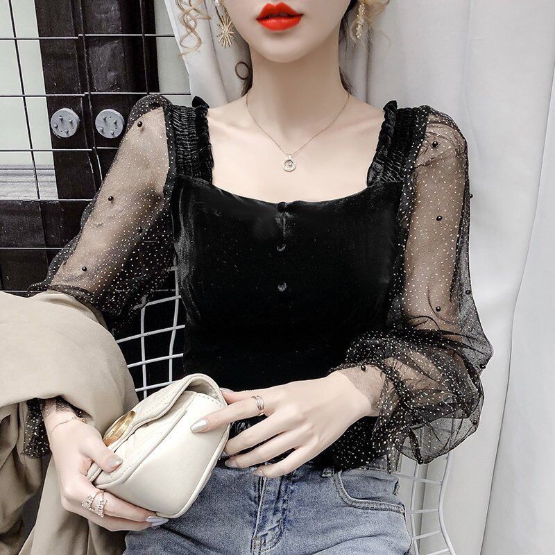 Áo kiểu tay ren đính hạt