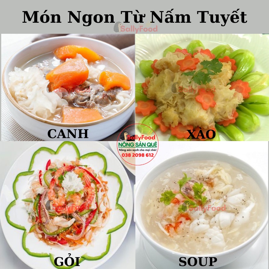 Nấm Tuyết Khô Nguyên Bông SallyFood 125g  Loại 1 To 30-40g/Bông – Nấu Chè, Soup, Salad - Nông Sản Quê