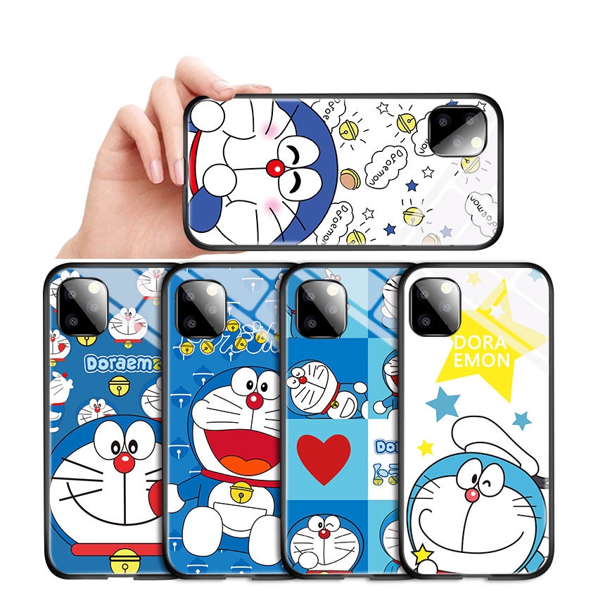 Ốp điện thoại kính cường lực cứng bóng in hình Doraemon cho iPhone 9 SE 2020 5 5S SE 6 6S 7 8 Plus 2 9