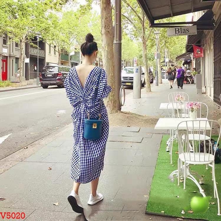 Váy xanh caro kiểu mới phong cách Hàn Quốc 2022