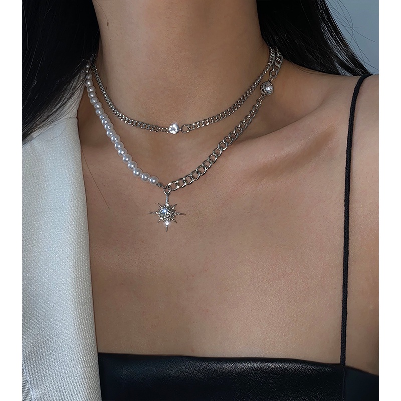 Vòng cổ Đính Ngọc Trai Và Ngôi Sao Phong Cách Harajuku Sang Trọng