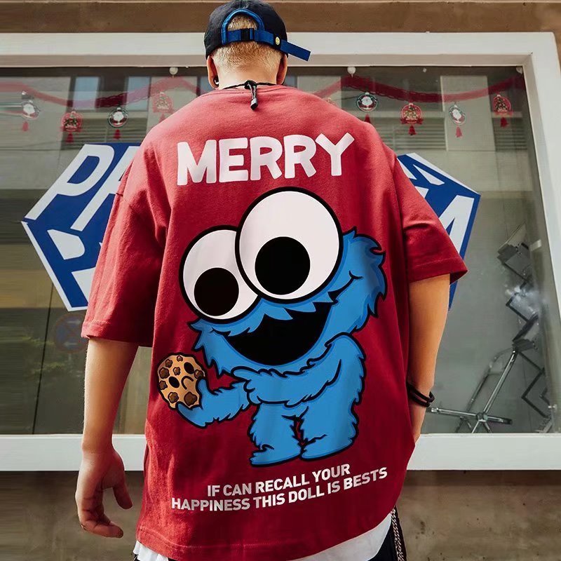 Áo Thun Nam Ngắn Tay Dáng Rộng In Hình Hoạt Hình Kiểu Hàn Quốc Thời Trang Mùa Hè Cỡ M-8XL ​Áo Thun In Hình Cổ Thuyền Thời Trang Năng Động