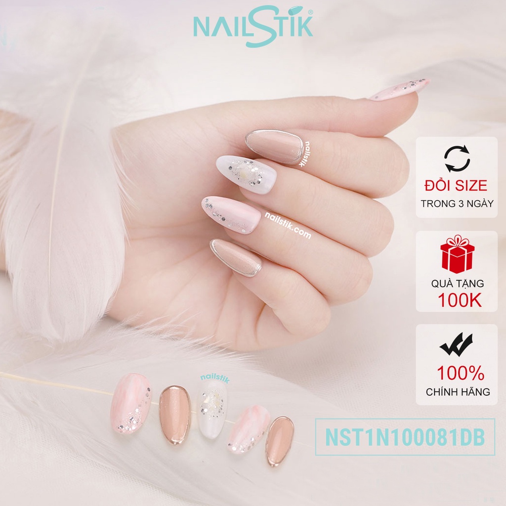 Móng úp thiết kế by NAILSTIK, màu nude hồng, form móng bầu, ngắn/dài, 081