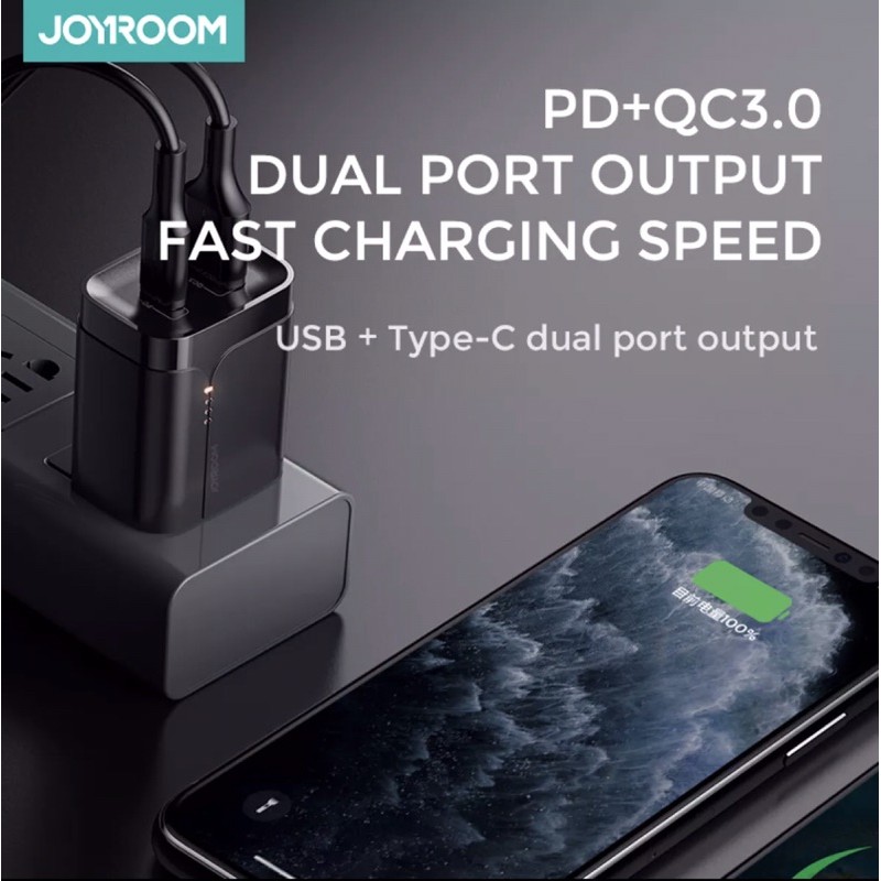 Củ Sạc Nhanh Joyroom 18W PD QC3.0 Adapter Joyroom 1A1C Sạc Nhanh 18W iPhone/iPad/Android  L-QP182