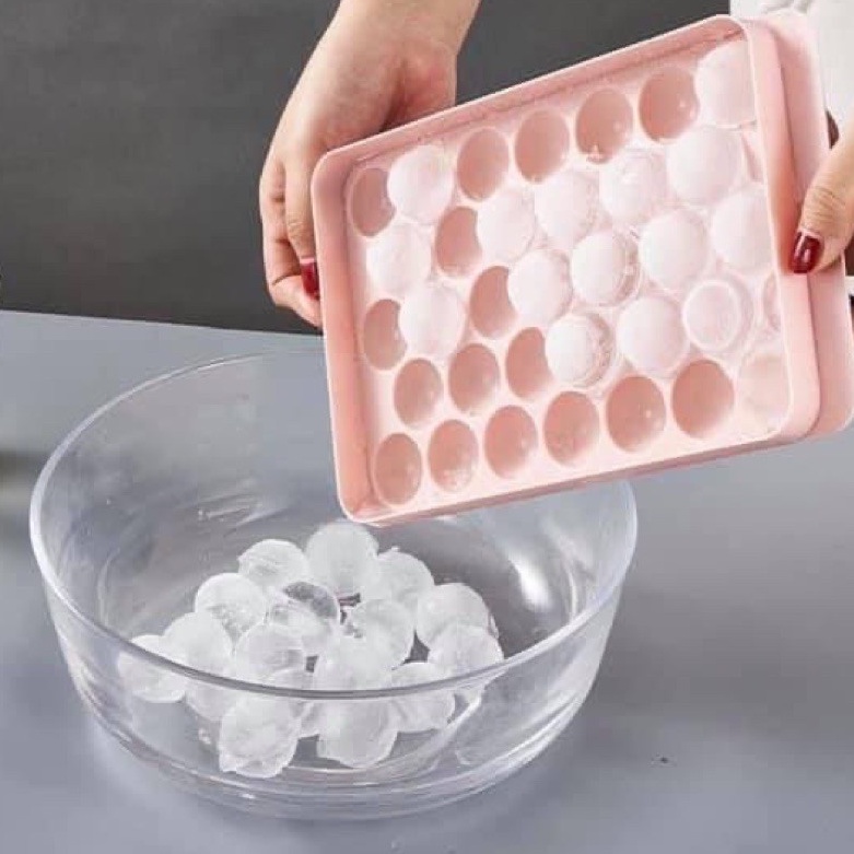 Khay Đá , Khuôn Đá , Khuôn Làm Thạch Vỉ 33 Viên Dang Tròn Có Nắp Đậy An Toàn