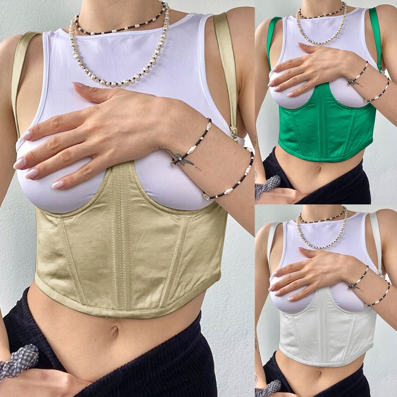 Áo Lót Croptop Vải Satin Có Dây Đeo Quyến Rũ Dành Cho Nữ