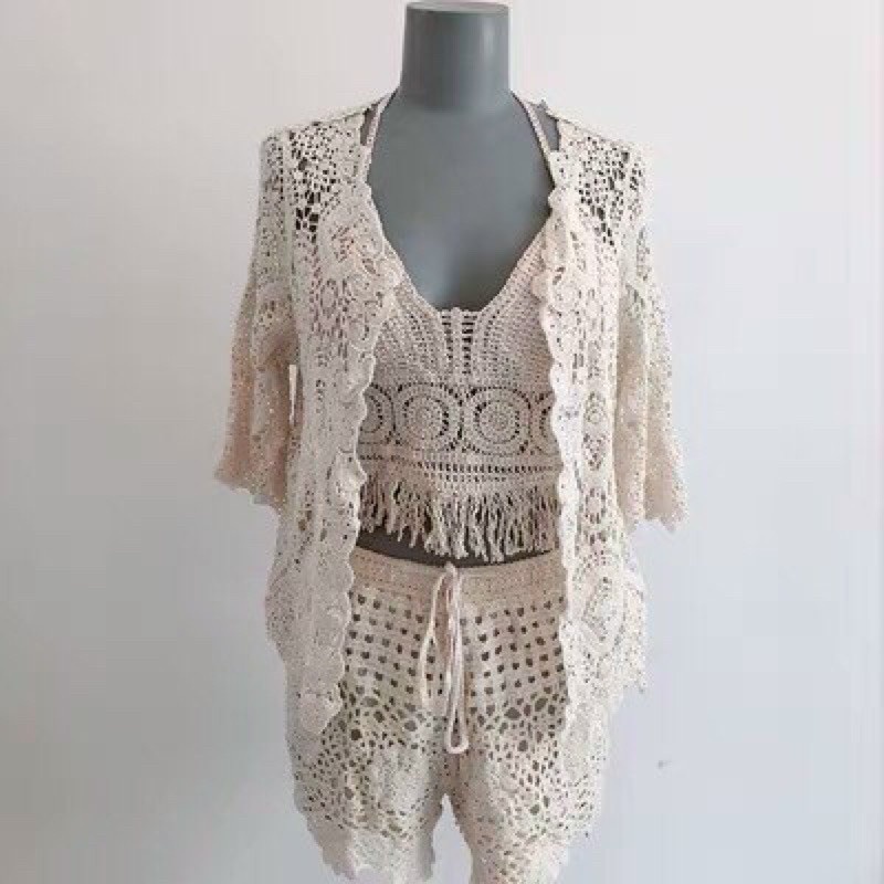 Ren 07- Set Đi Biển Bikini Ren Móc Cực Đẹp Hàng Quảng Châu, Có Bán Tách Rời