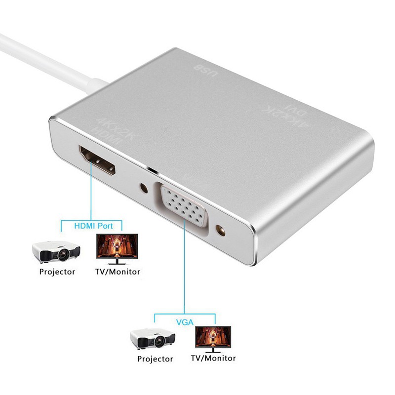 Cáp Chuyển Đổi Type C Sang Hdmi Vga Dvi Usb3.1 4k Hd 1080p 4 Trong 1 | BigBuy360 - bigbuy360.vn