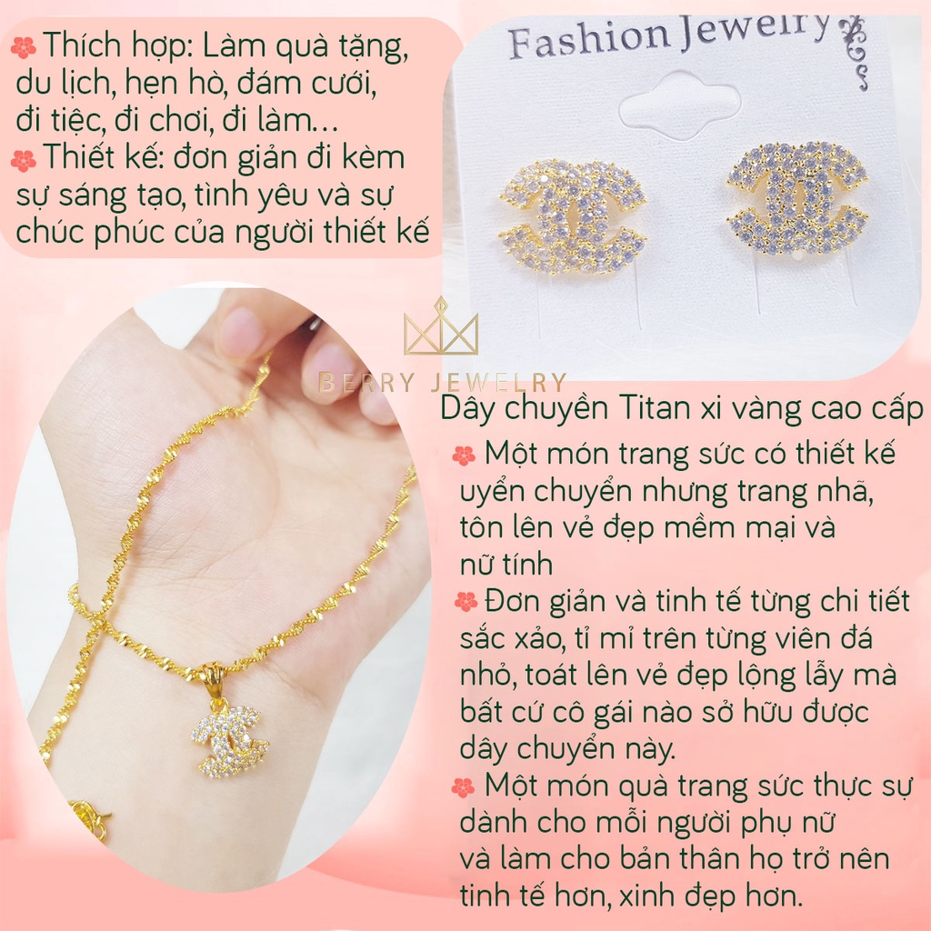Bộ Dây Chuyền Kèm Bông Tai Nữ Chữ X Đẹp, Vòng Cổ Dây Xoắn Màu Vàng Đính Đá Bền Màu Cao Cấp