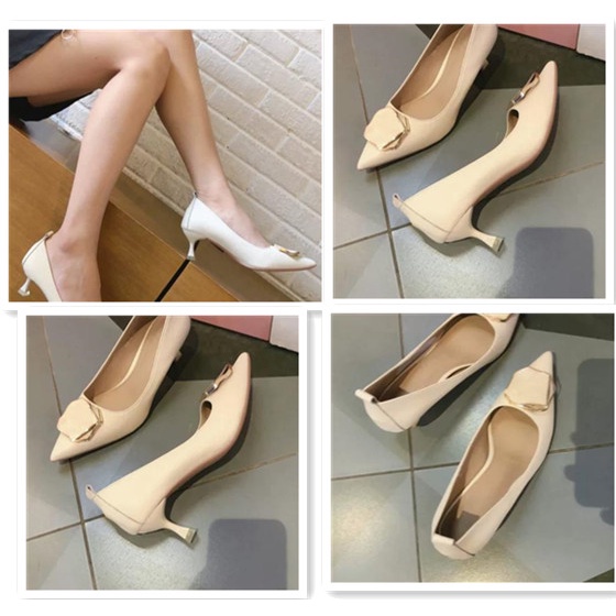 Giày Cao Gót Mũi Nhọn Màu Trắng Phong Cách Hàn Quốc Thời Trang Mùa Hè Mới 2021
