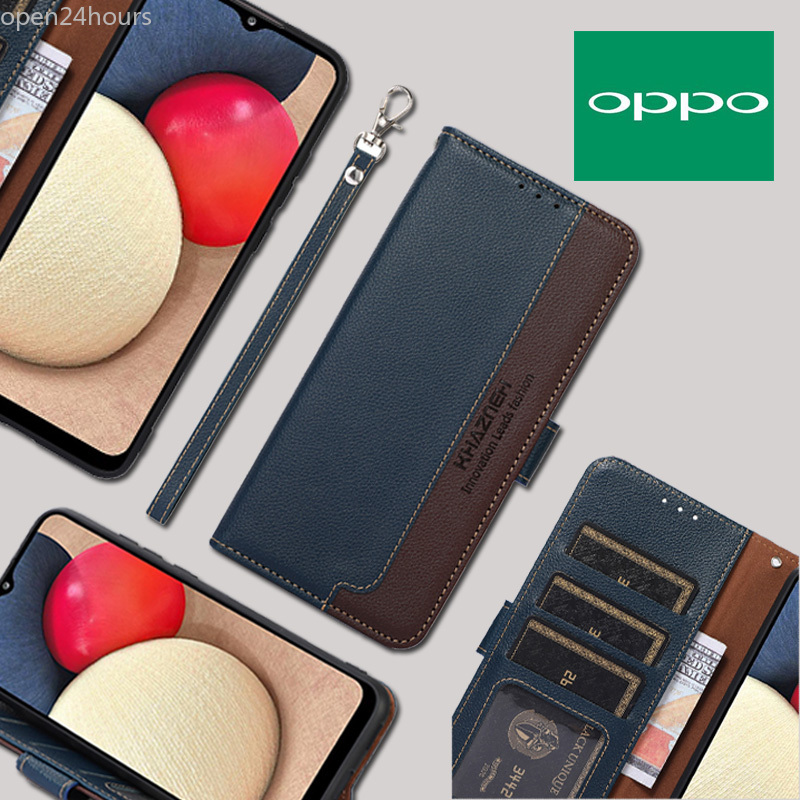 OPPO Bao da Flip với dây đeo tay A94 A74 A54 A93 Reno 5 Reno 3 4 A53 A15 A15s A91 A52 A92 A5/A9 2020 A7 A5s A12 A31 Hộp đựng ví cổ điển mới