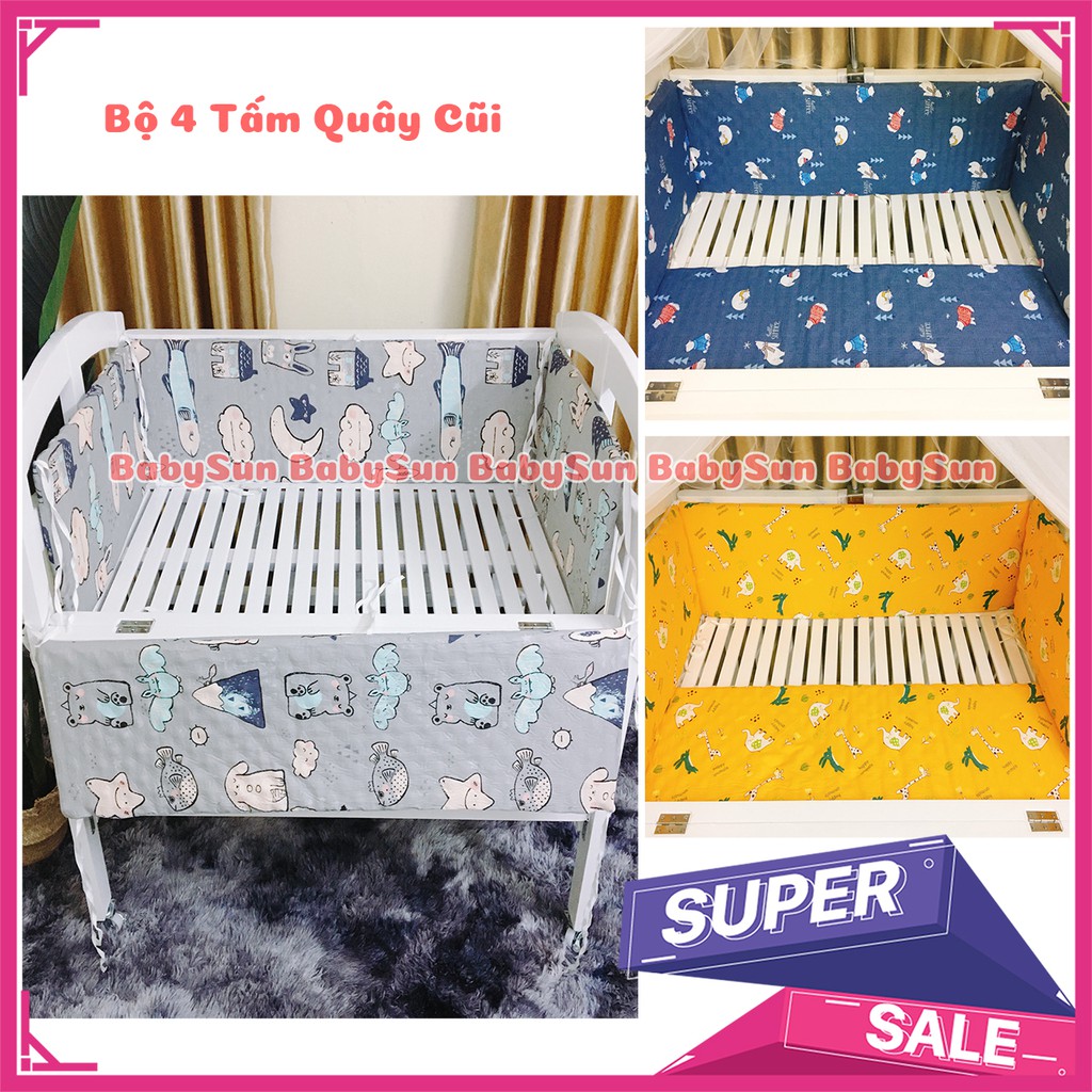 Quây Cũi Cho Bé BabySun Bộ Quây Cũi Cho Giường Cũi Trẻ Em Chất Liệu Vải Cotton Nhiều Màu Sắc