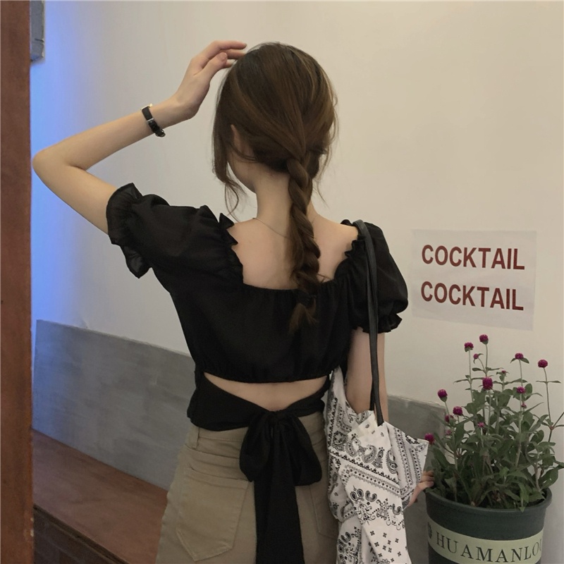 Áo Sơ Mi Voan Hoa Hai Dây Ngắn 51568