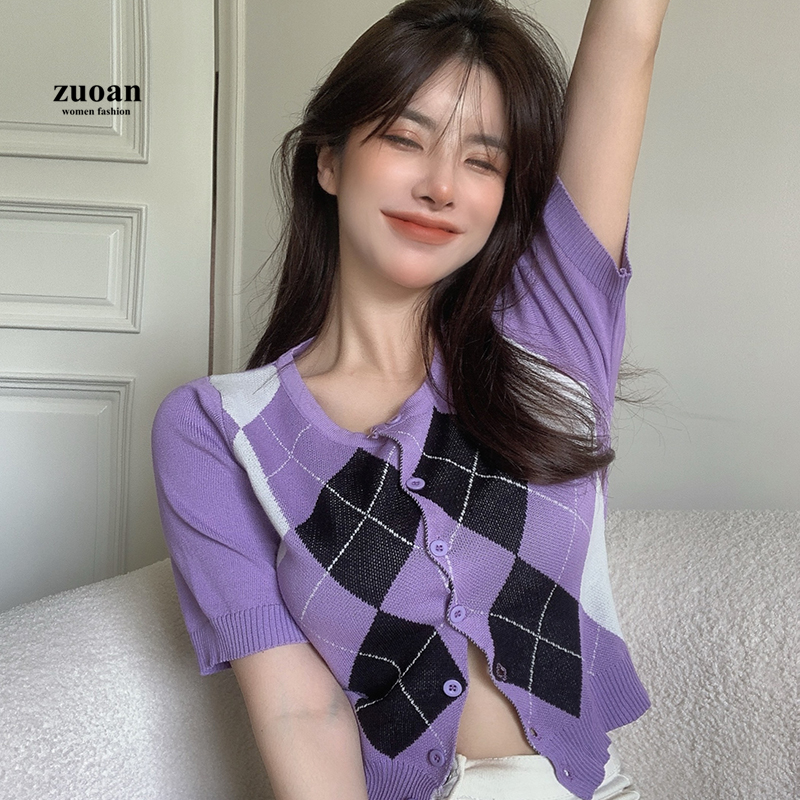 SUXI Áo Sơ Mi Ngắn Tay Họa Tiết Ca Rô Phong Cách Hàn Quốc Dành Cho Nữ