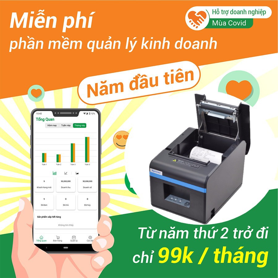 Máy in bill XPrinter XP-N160II (khổ 80mm, in nhiệt) Tặng Free 3 Tháng phần mềm bán hàng