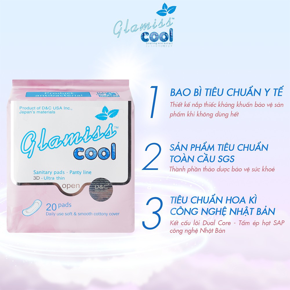 Băng vệ sinh thảo dược Glamiss Cool hàng ngày Combo 10 gói